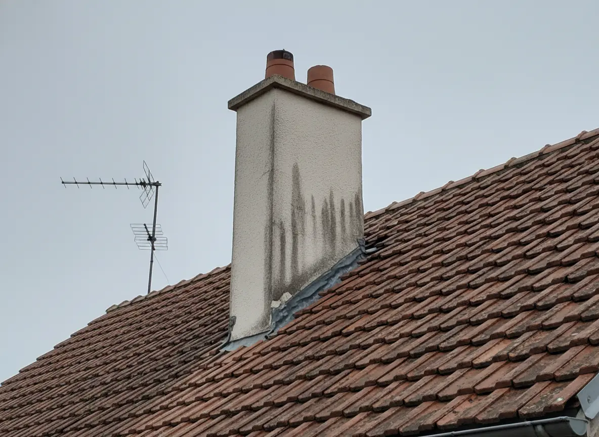 Fuite autour d'une cheminée, état avant intervention à Metz - Borny